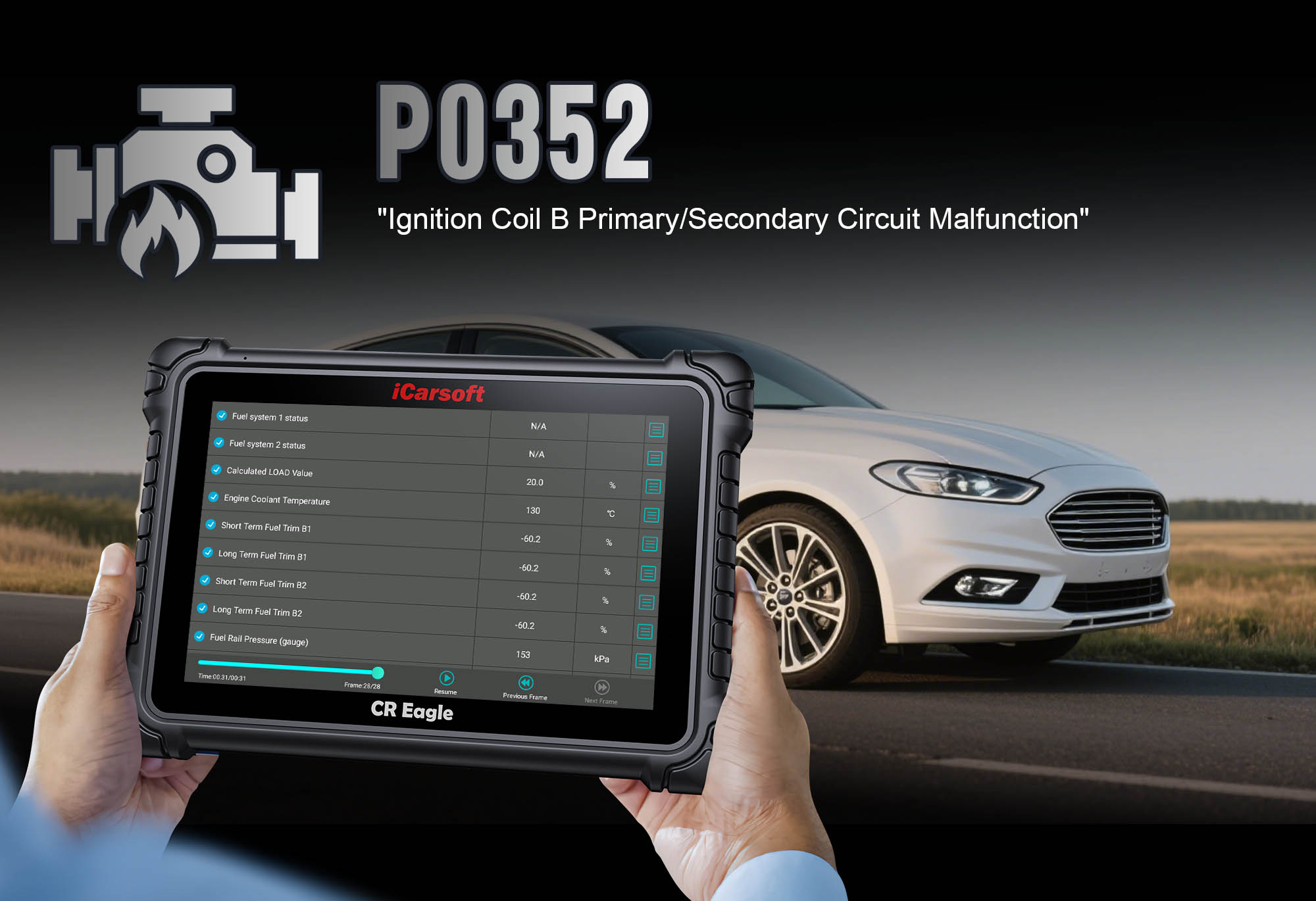 Understand, Diagnose & Clear P0352: Fix Ignition Coil B Circuit Malfunction with iCarsoft CR Eagle