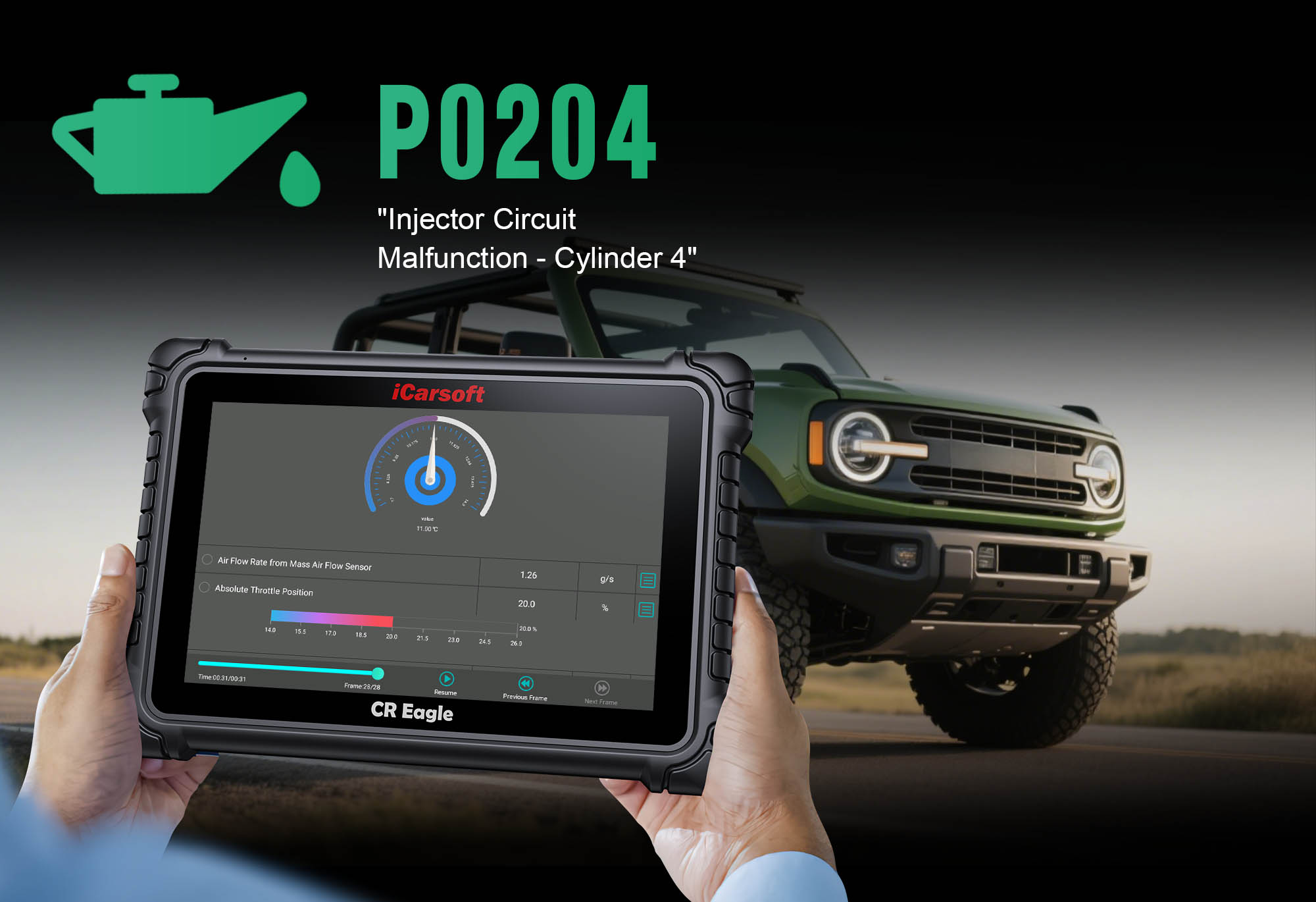 Fix P0204: Diagnose Cylinder 4 Fuel Injector Circuit Fault with iCarsoft CR Eagle
