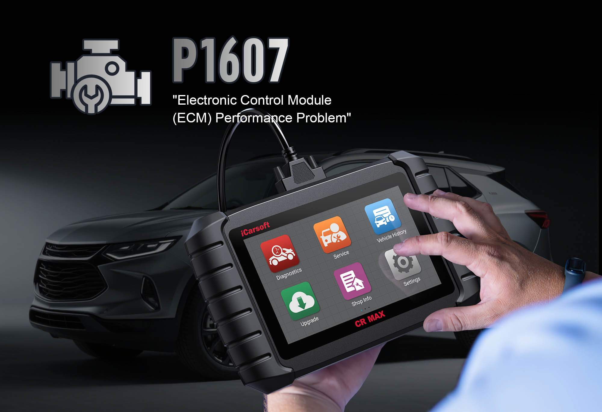 iCarsoft CR MAX diagnosing P1607 PCM internal memory error in a Toyota/Lexus/Hyundai vehicle