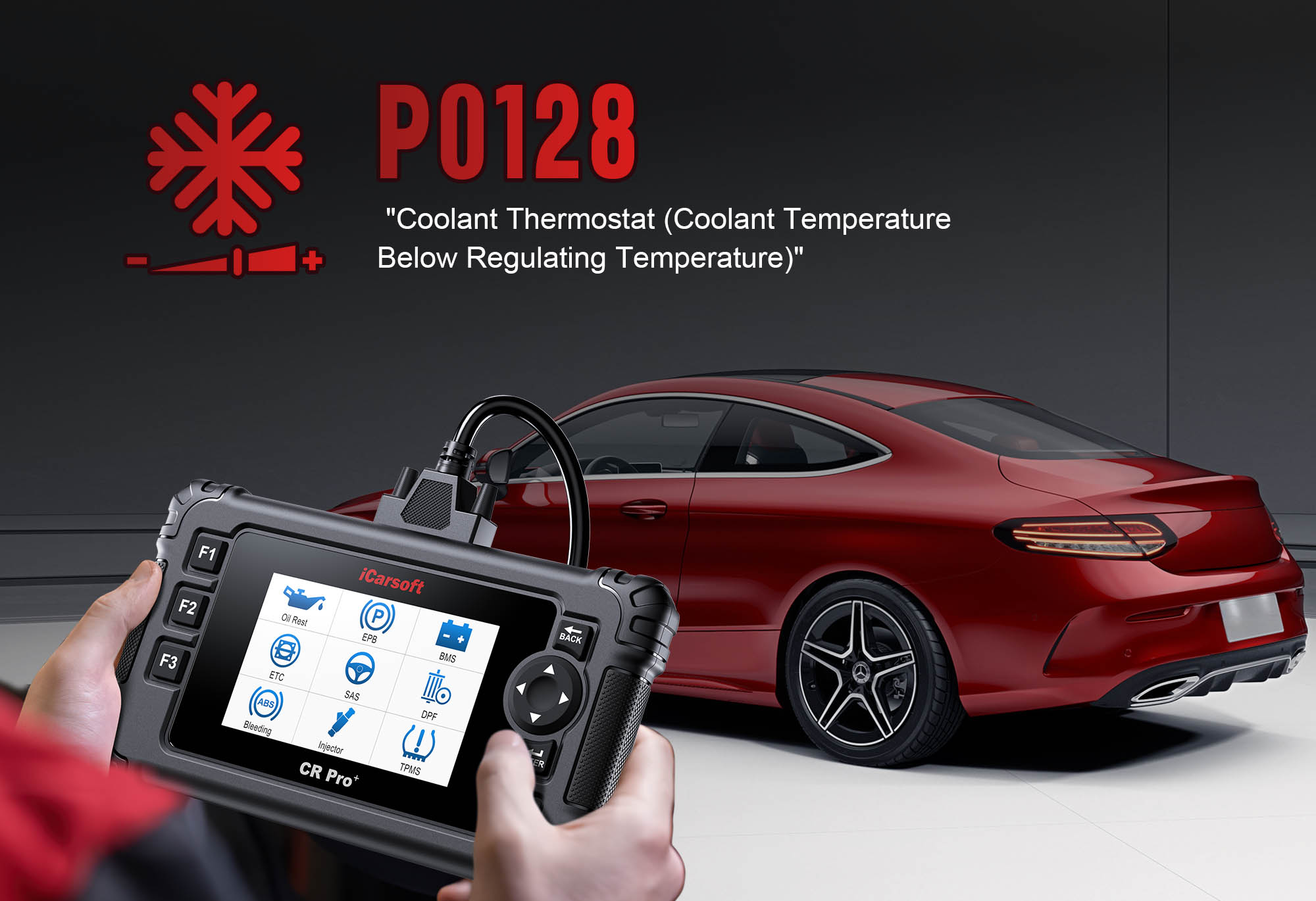 iCarsoft CR Pro+ diagnosing P0128 Coolant Temperature issue in a vehicle