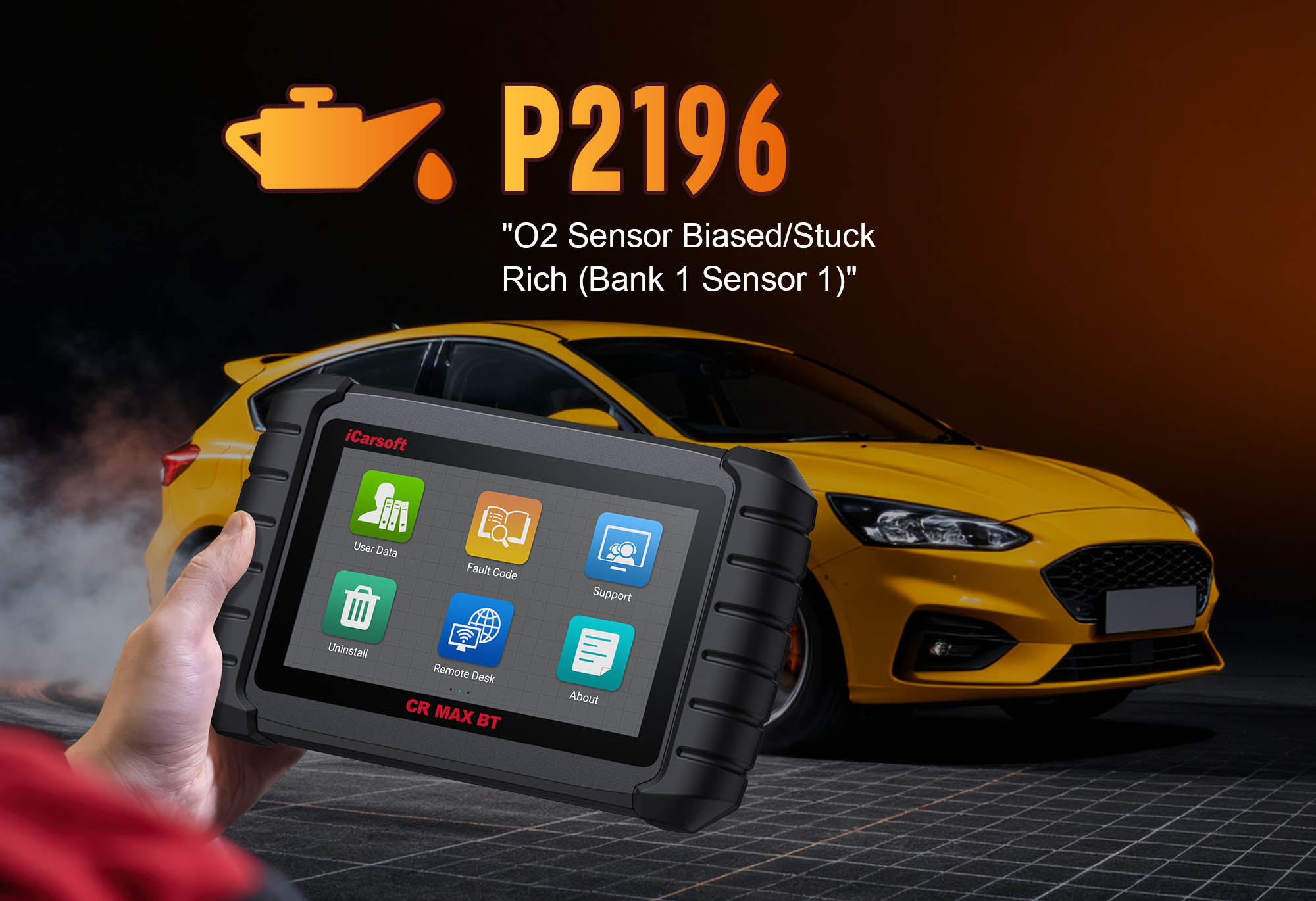 iCarsoft CR Pro+ diagnosing P2196 O2 Sensor Stuck Rich (Bank 1, Sensor 1)