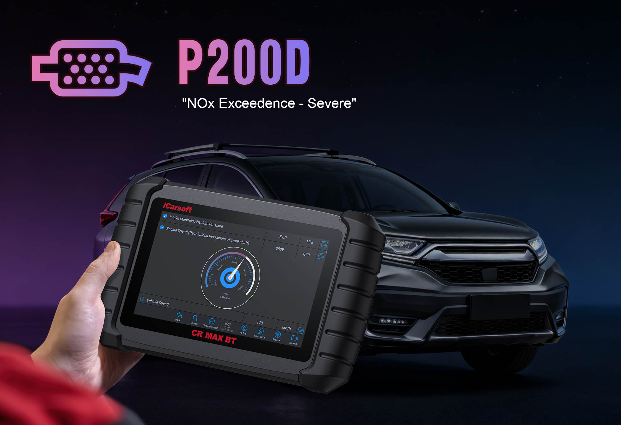 iCarsoft CR MAX BT diagnosing P200D Intake Manifold Runner Control Stuck Closed (Bank 1)