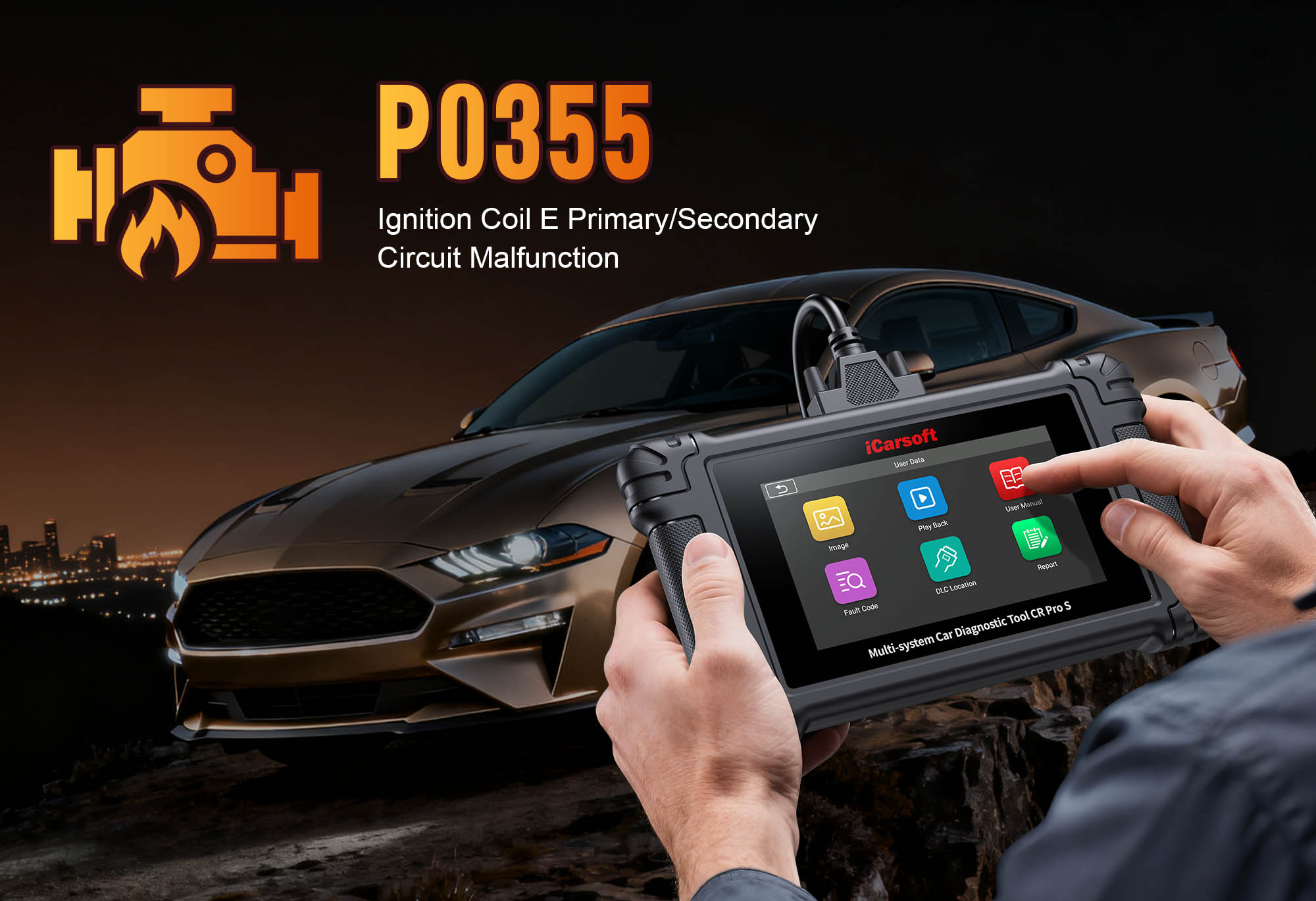 Ignition Coil 'E' and related components (spark plug, wiring) for P0355 code diagnosis