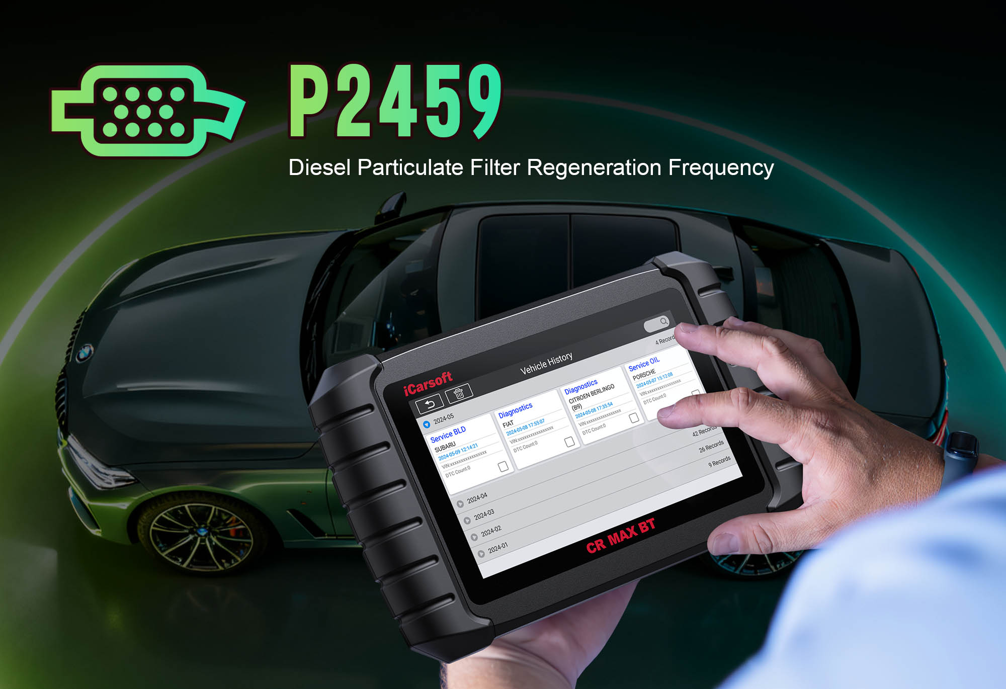 DPF Pressure Sensor showing P2459 Circuit High Input malfunction with iCarsoft CR MAX BT diagnostic