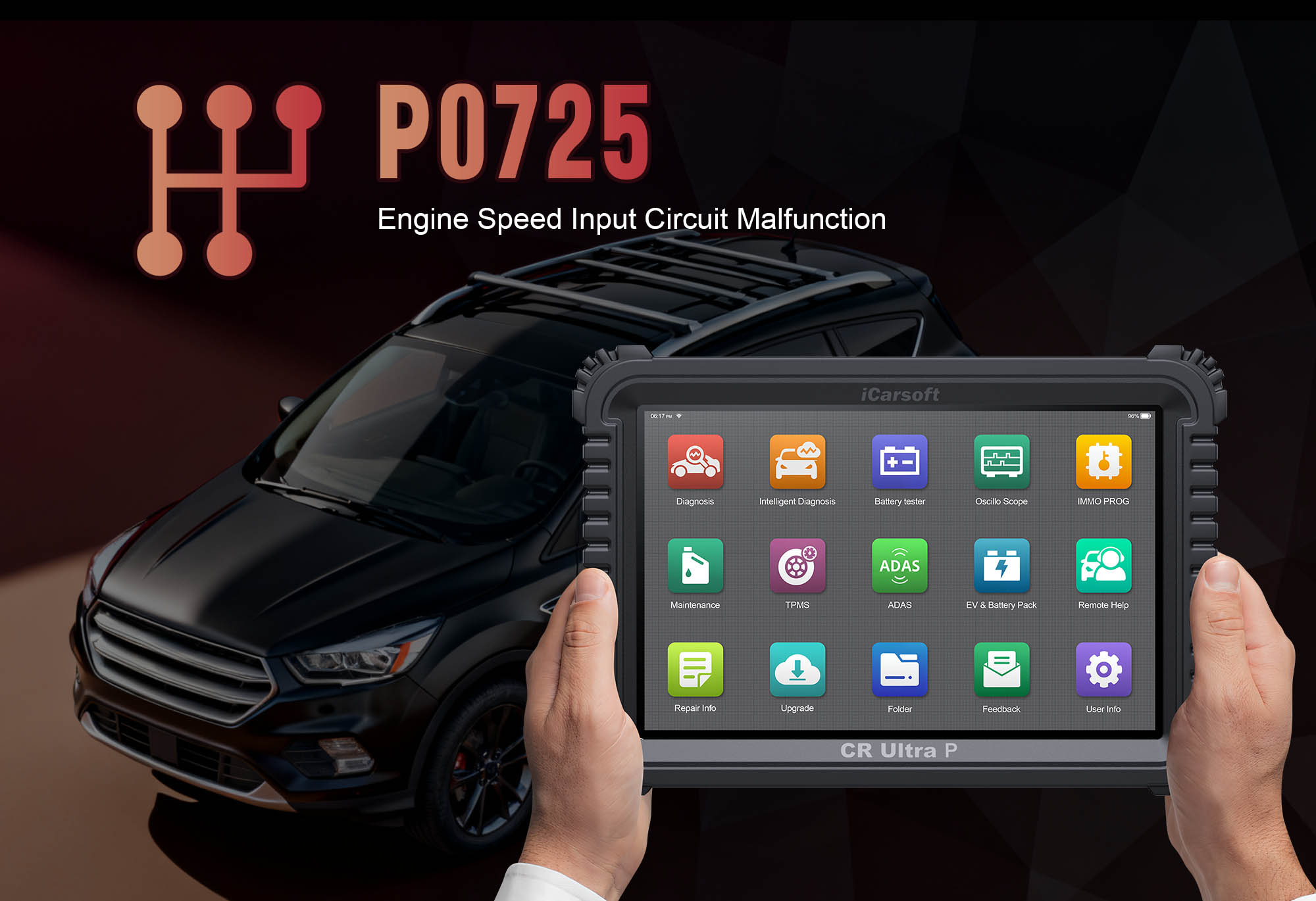 Engine Speed Sensor (Input Shaft Speed Sensor) showing P0725 Circuit Malfunction with iCarsoft CR Ultra P diagnostic