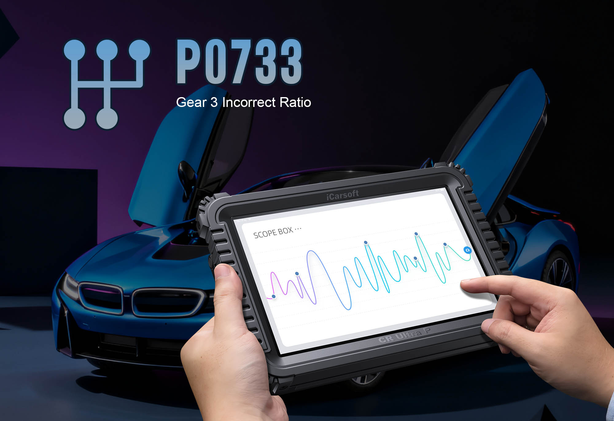 Transmission Gear 3 showing P0733 Incorrect Ratio malfunction with iCarsoft CR Ultra P diagnostic