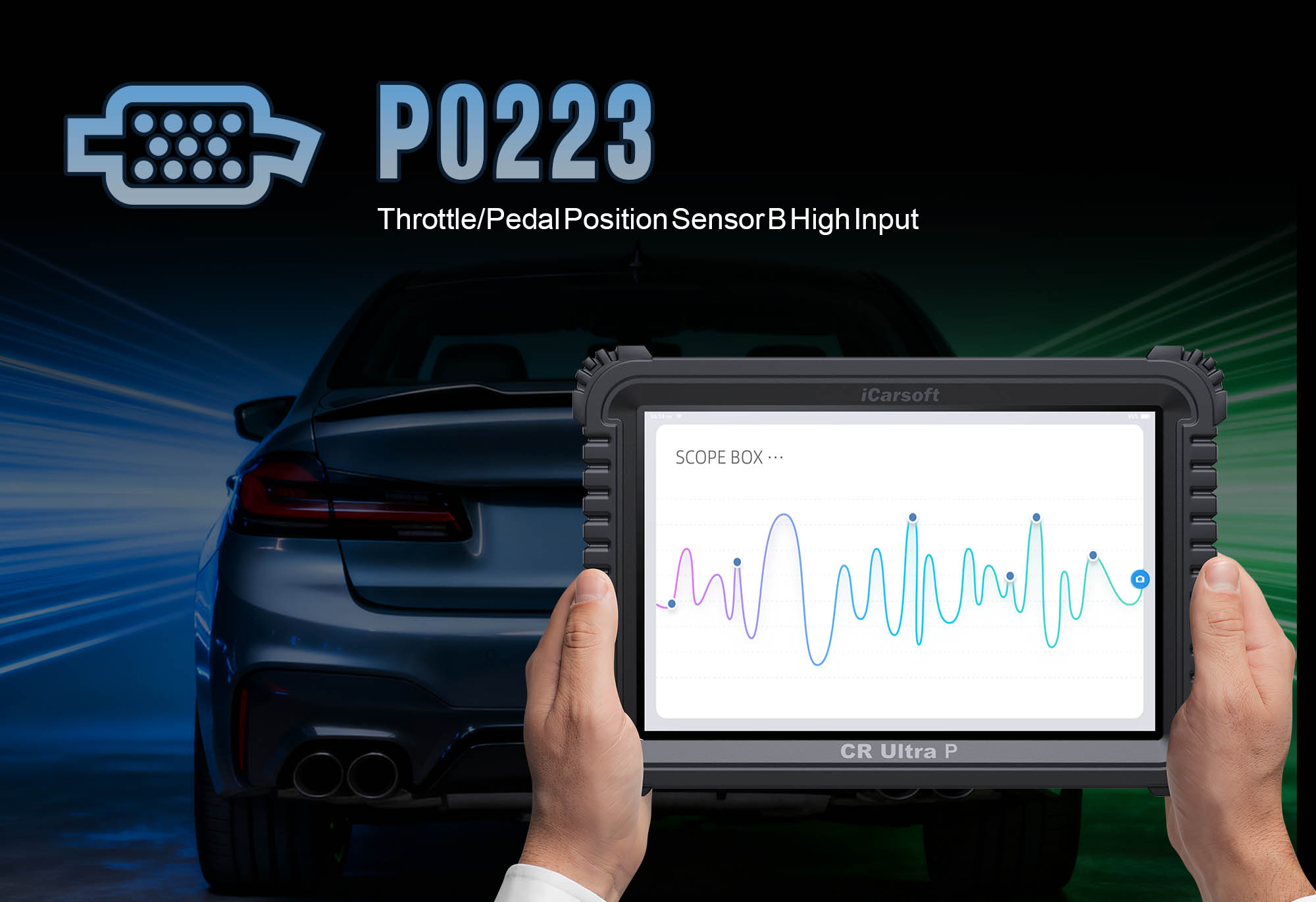Throttle Position Sensor B showing P0223 Circuit High Input with iCarsoft CR Ultra P diagnostic