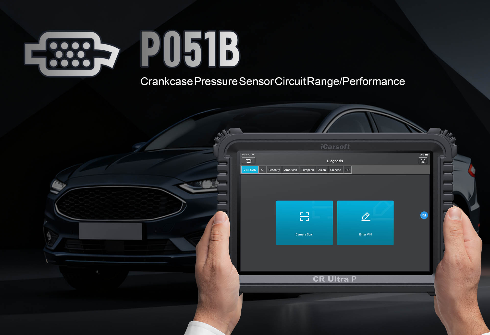 Intake Manifold Tuning Valve Position Sensor showing P051B Circuit Range/Performance with iCarsoft CR Ultra P diagnostic