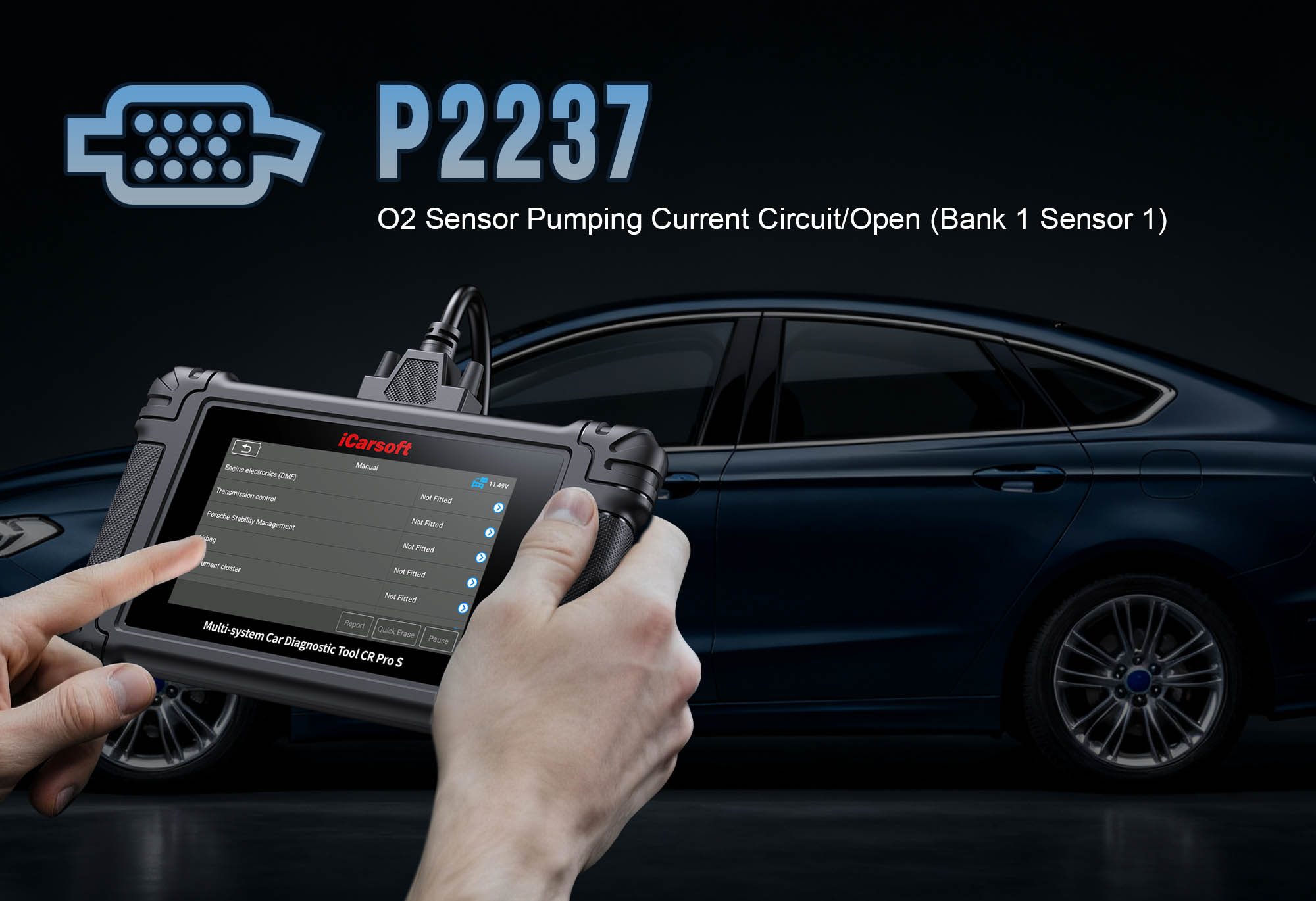 Oxygen Sensor (Bank 1, Sensor 1) showing P2237 Circuit High Current with iCarsoft CR Pro S diagnostic