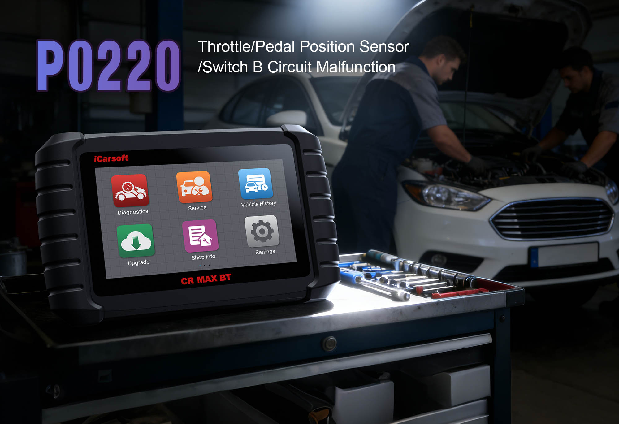 Throttle Position Sensor (TPS) showing P0220 Circuit Malfunction with iCarsoft CR MAX BT diagnostic