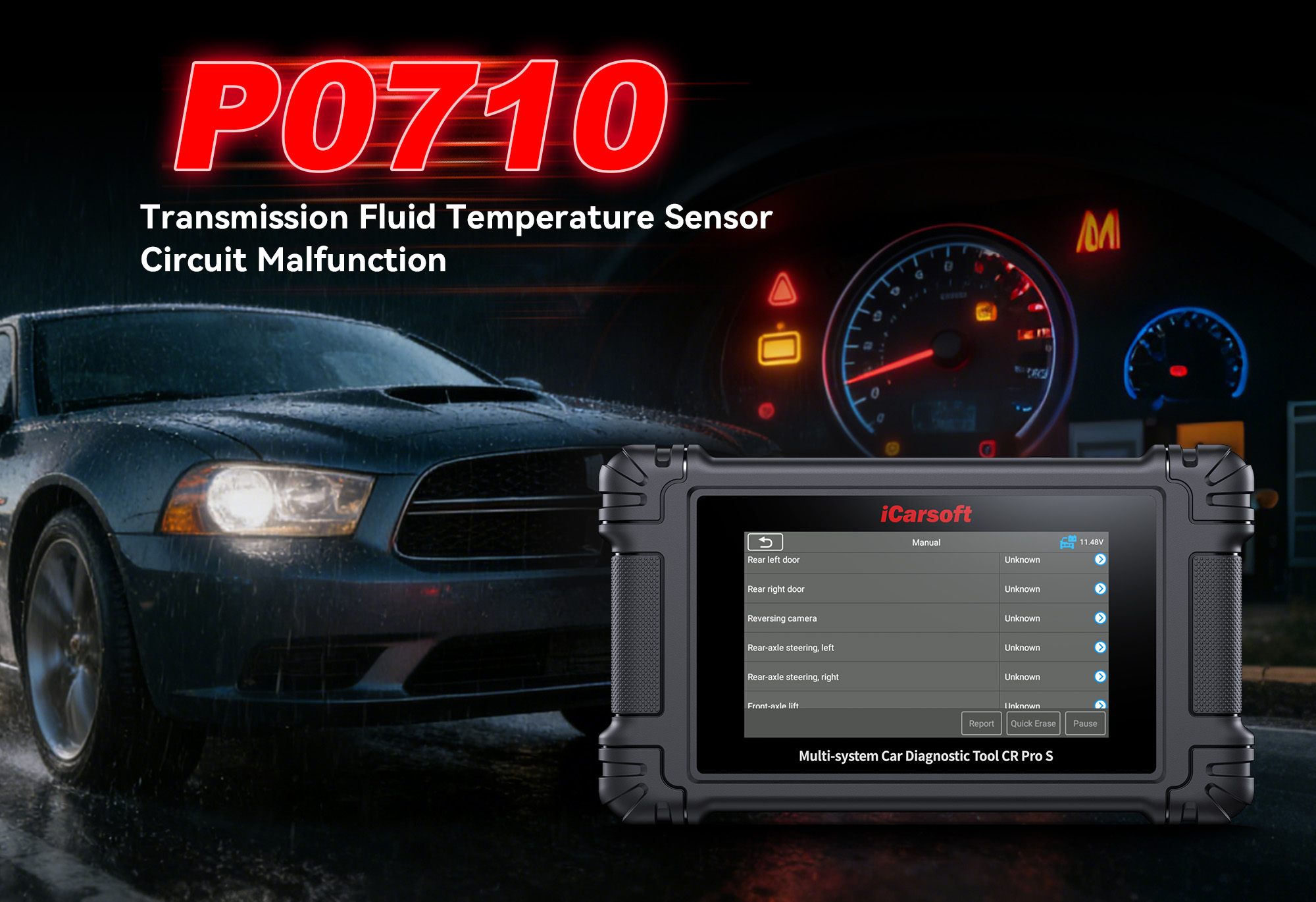 iCarsoft CR Pro S diagnosing P0710 Transmission Fluid Temperature Sensor Circuit Malfunction