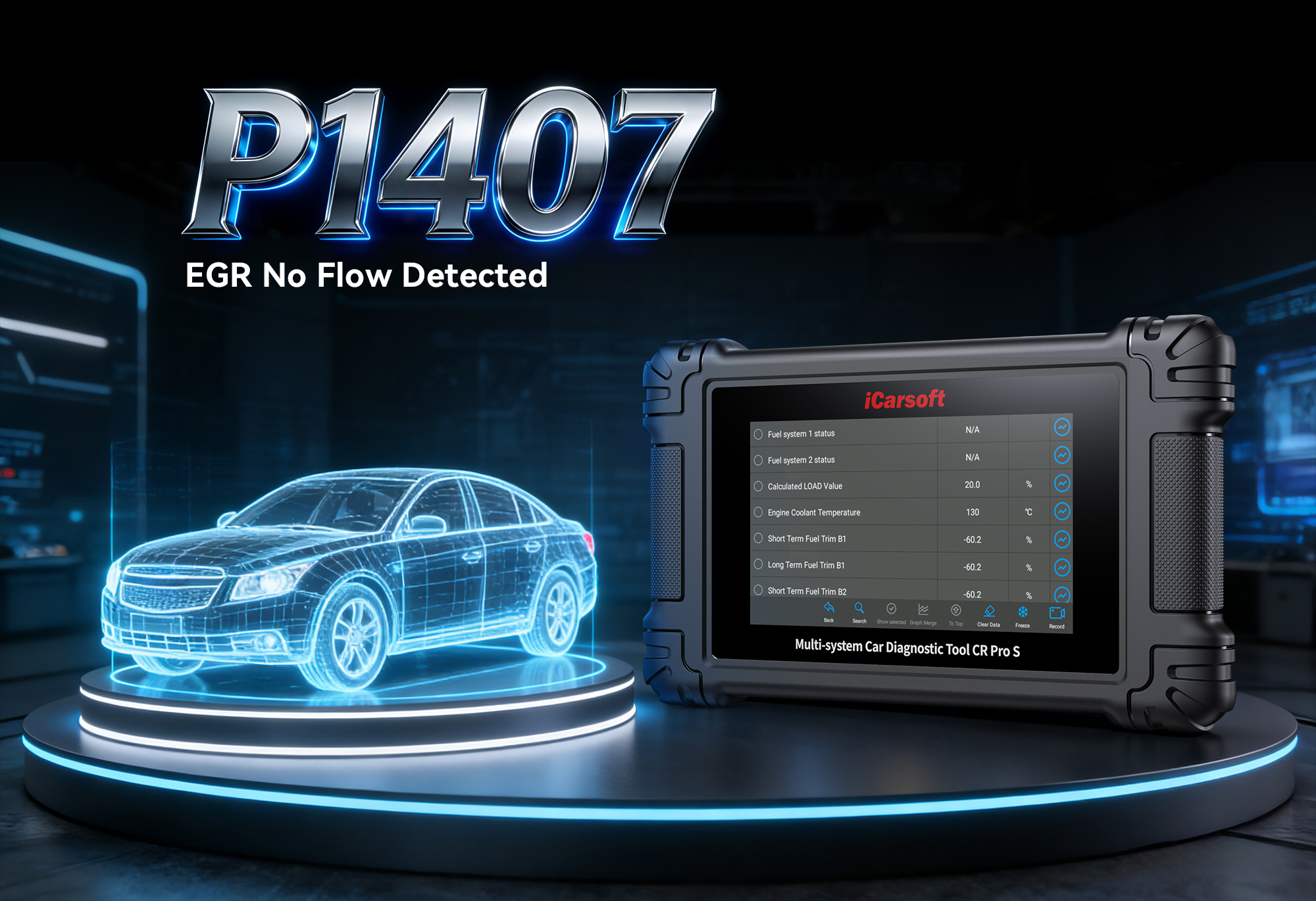 iCarsoft CR Pro S diagnosing P1407 EGR Pintle Position Sensor Circuit High Input