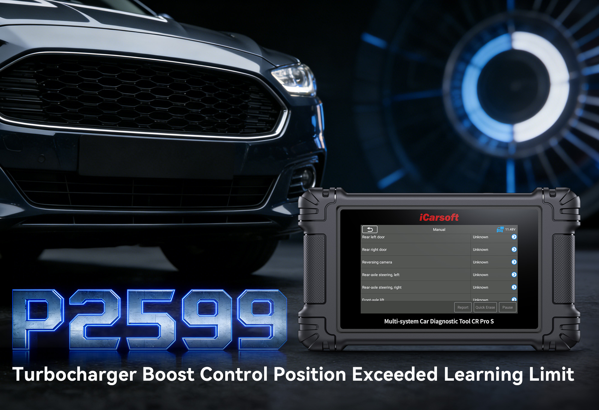 iCarsoft CR Pro S diagnosing P2599 Turbocharger/Supercharger Wastegate Actuator Control Circuit Range/Performance