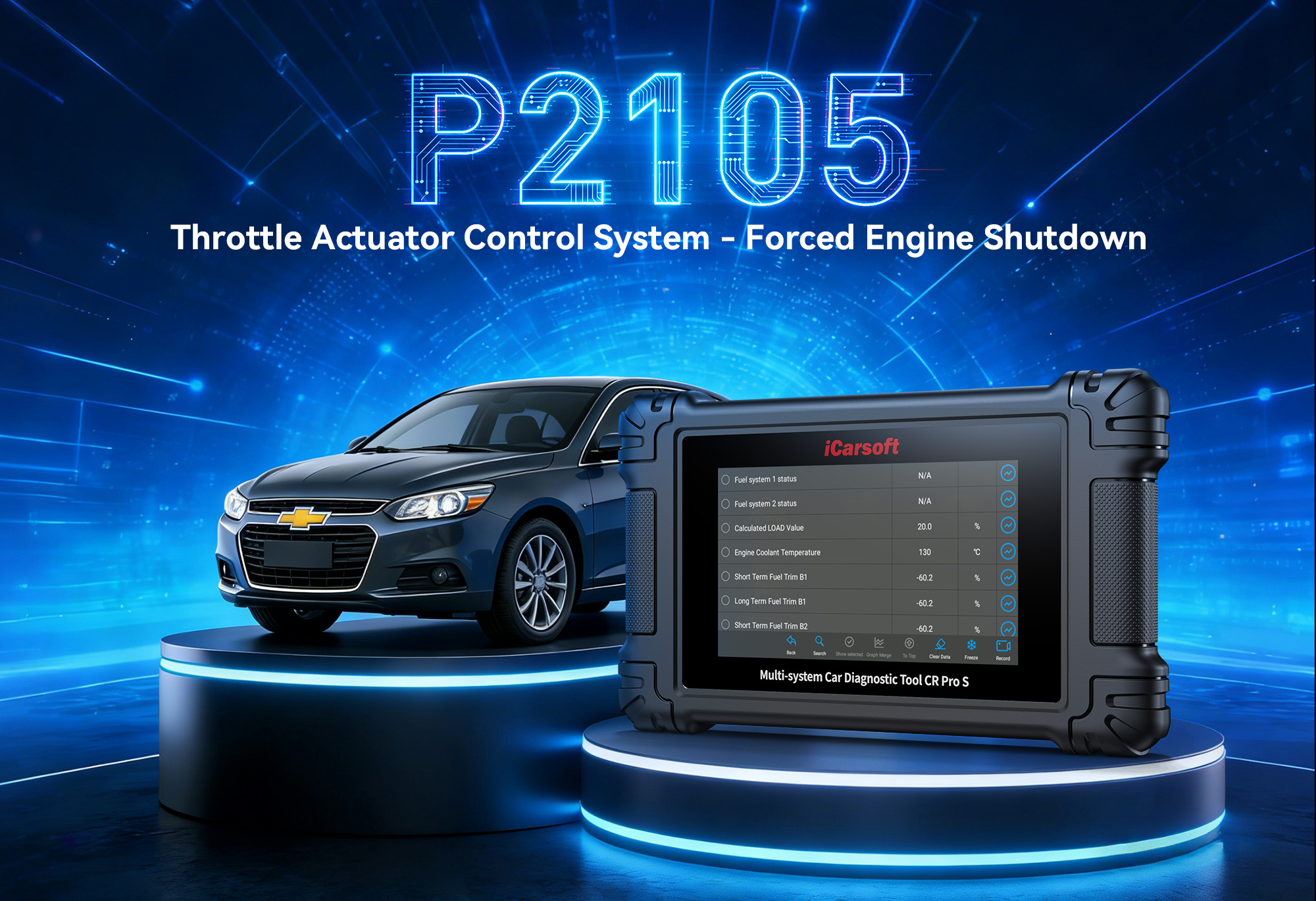 iCarsoft CR Pro S diagnosing P2105 Throttle Actuator Control System Forced Limited Power