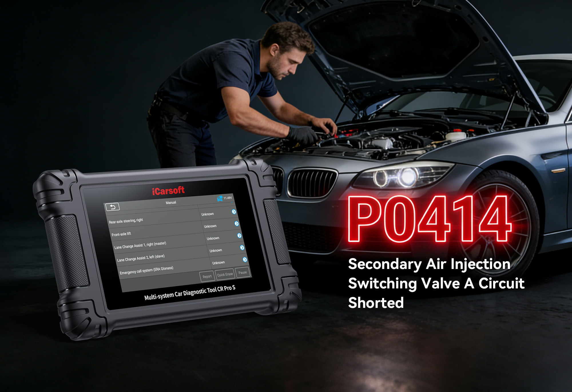 iCarsoft CR Pro S diagnosing P0414 Secondary Air Injection System Pump Control Circuit Malfunction