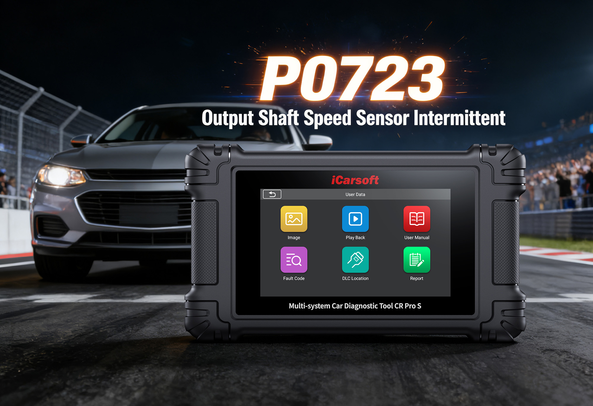 iCarsoft CR Pro S diagnosing P0723 Output Speed Sensor Circuit High Input