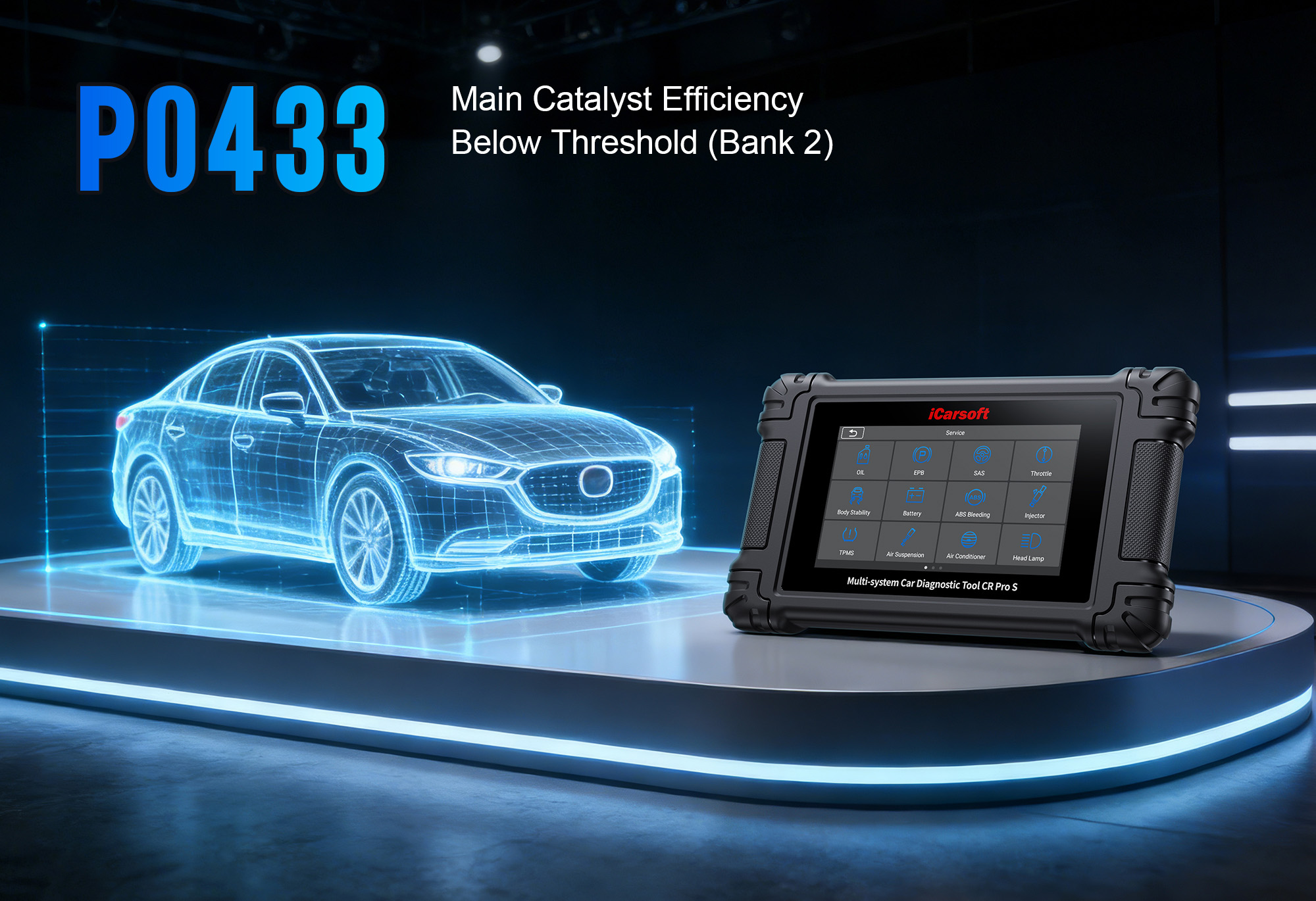 iCarsoft CR Pro S diagnosing P0433 Catalytic Converter Efficiency Below Threshold (Bank 2)