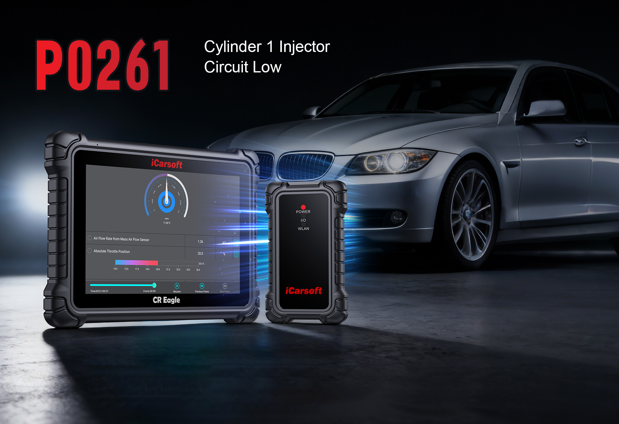 iCarsoft CR Eagle diagnosing P0261 Cylinder 1 Injector Circuit Low Input
