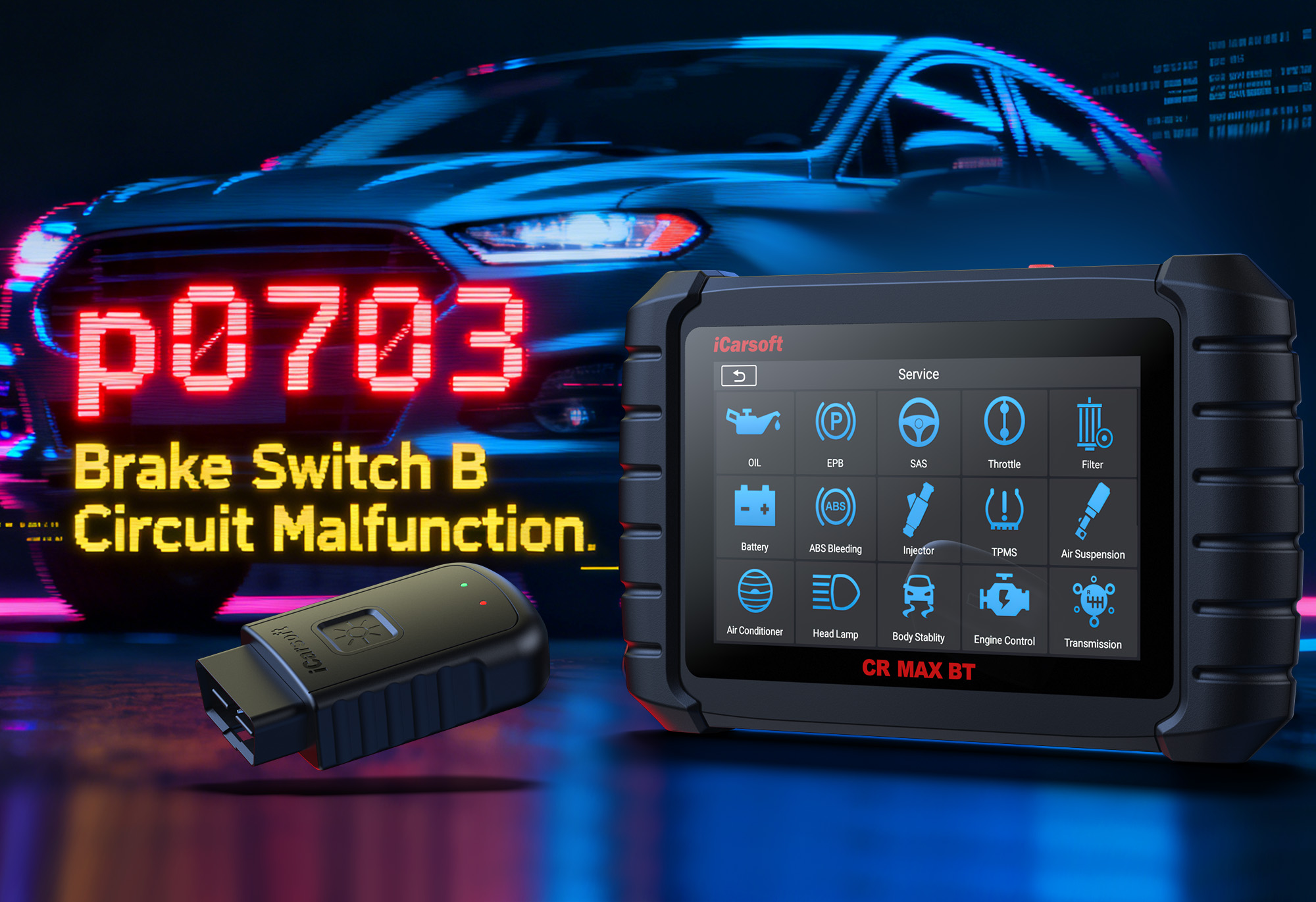 iCarsoft CR MAX BT Diagnostic Tool for P0703 Transmission Range Sensor Circuit Fault