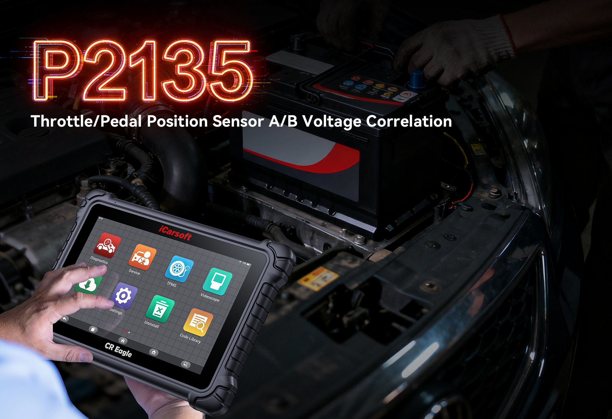 iCarsoft CR Eagle Testing Throttle Pedal Position Sensor for P2135 Code