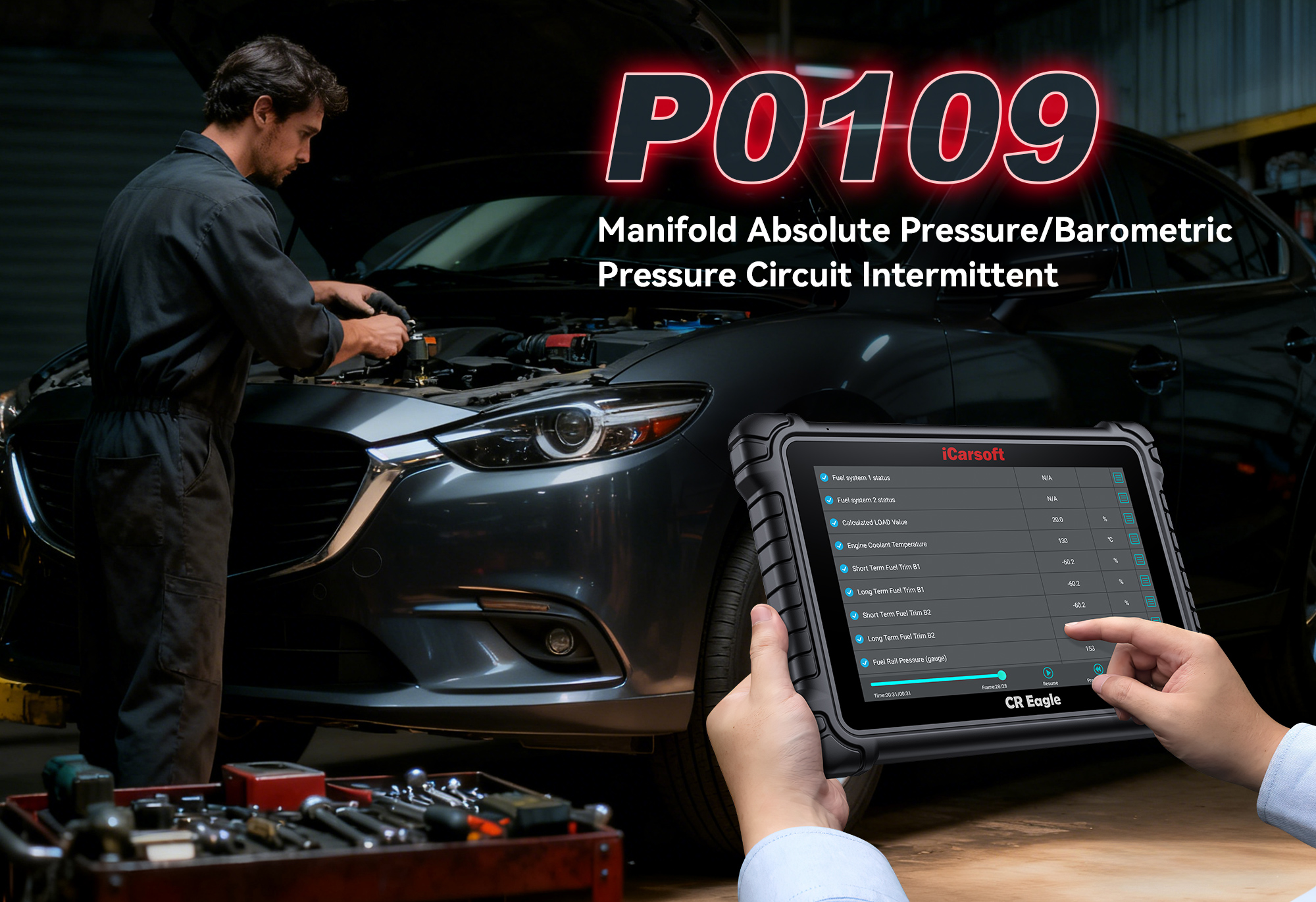 iCarsoft CR Eagle Testing MAP Sensor for P0109 Code