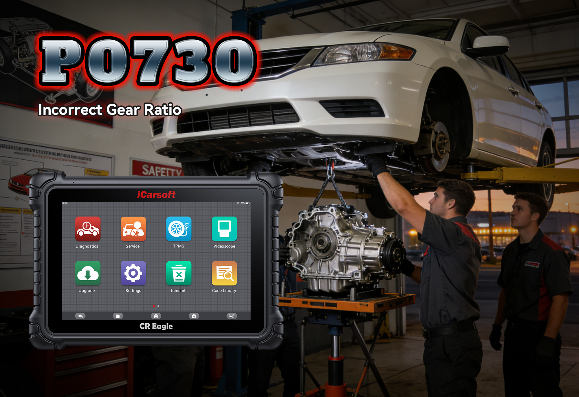 iCarsoft CR Eagle Diagnosing P0730 Transmission Incorrect Gear Ratio on Vehicle