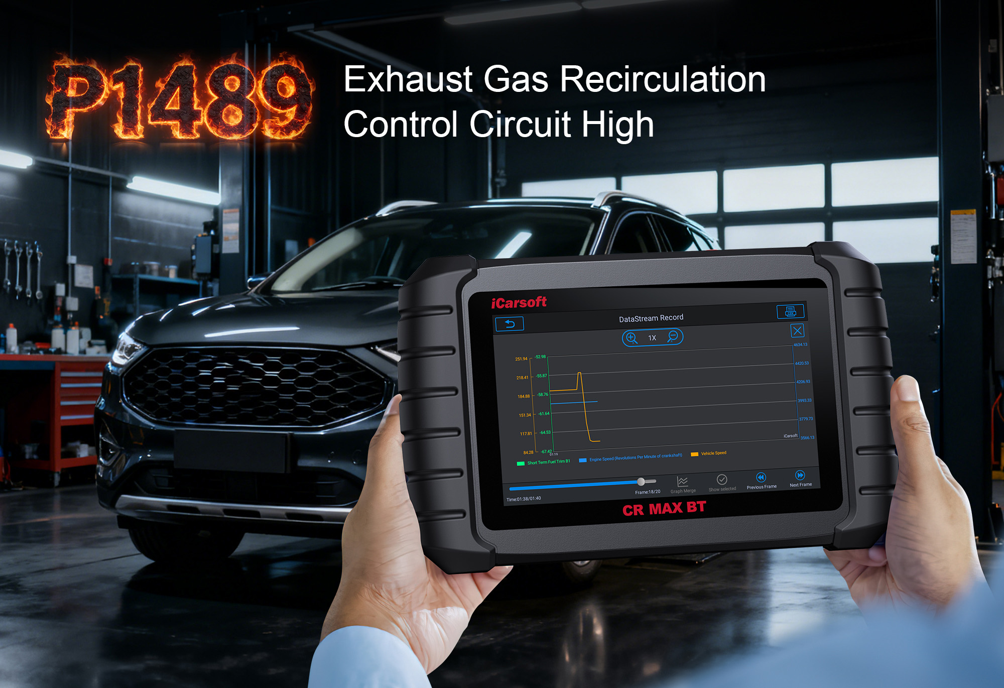 iCarsoft CR MAX BT Diagnosing P1489 A/C Condenser Fan Control Circuit Malfunction on Vehicle