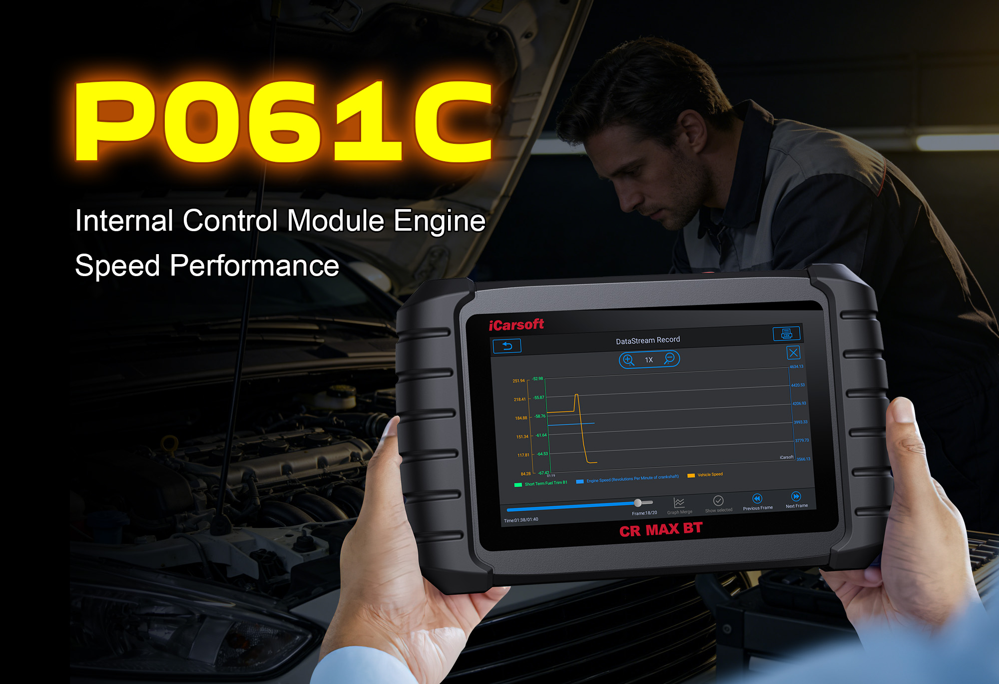 iCarsoft CR MAX BT Testing ECM/PCM RPM Performance for P061C Fault