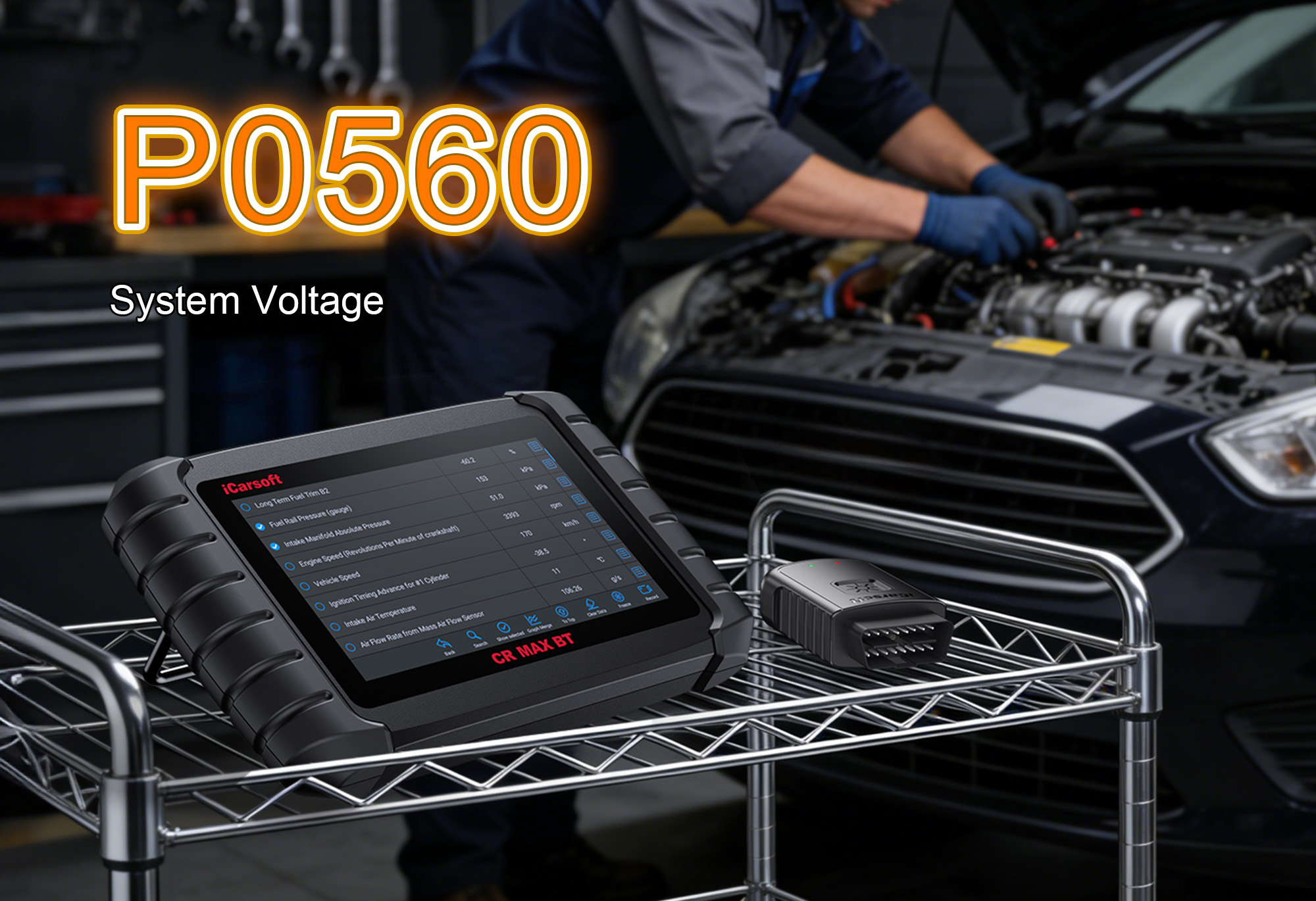 iCarsoft CR MAX BT Testing 12V System Voltage for P0560 Malfunction