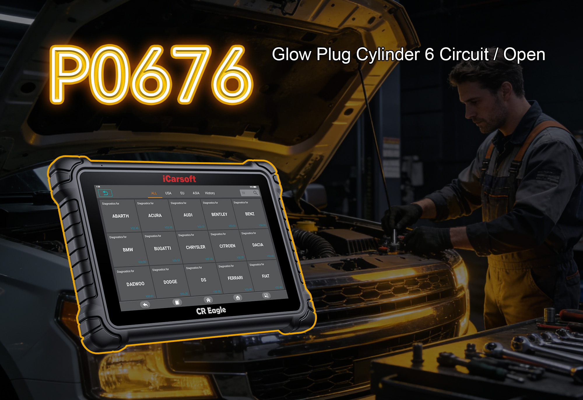 iCarsoft CR Eagle Testing Cylinder 6 Glow Plug Circuit Resistance for P0676 Fault