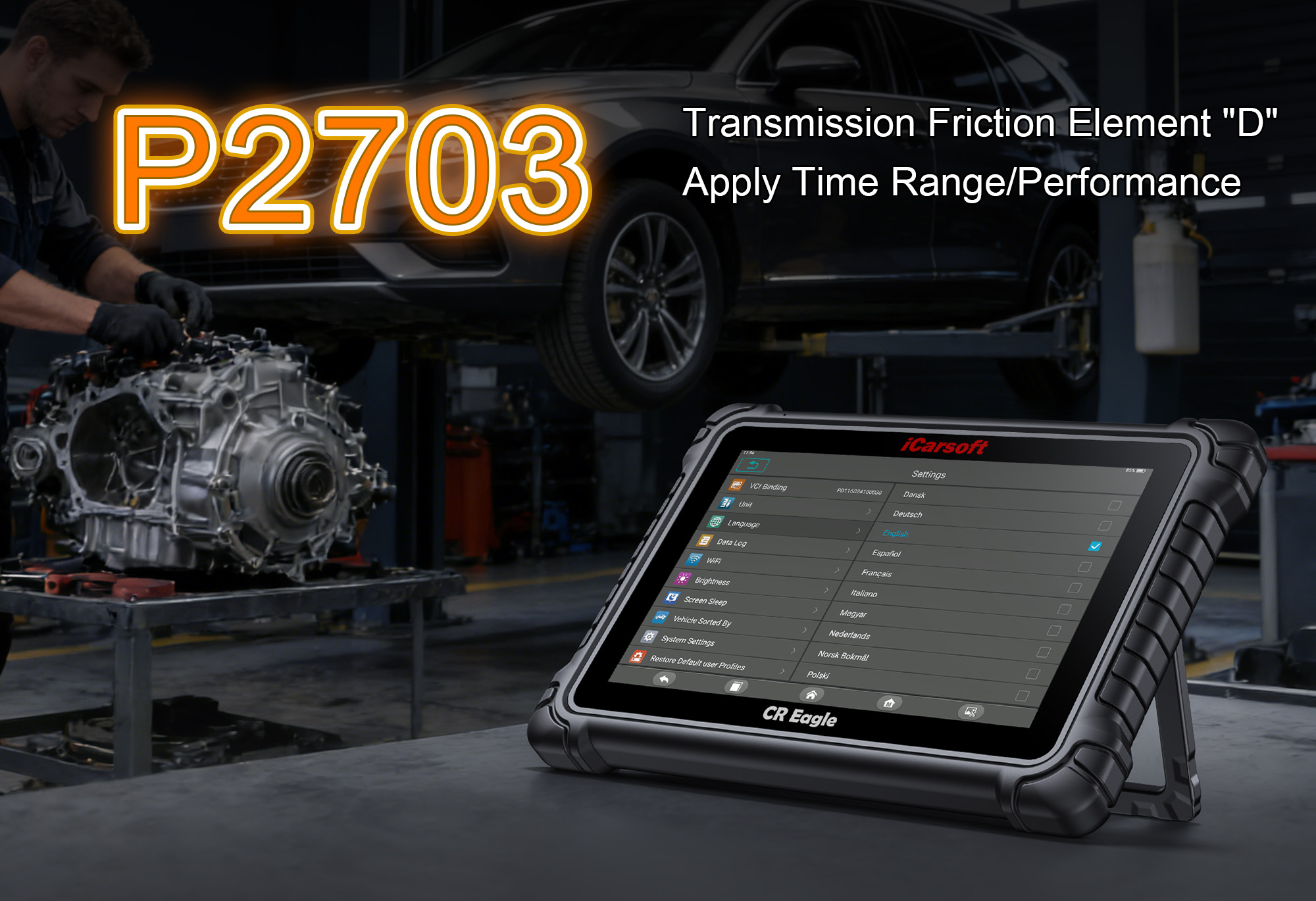 iCarsoft CR Eagle Monitoring Transmission Friction Element D Apply Time & Hydraulic Pressure for P2703 Fault