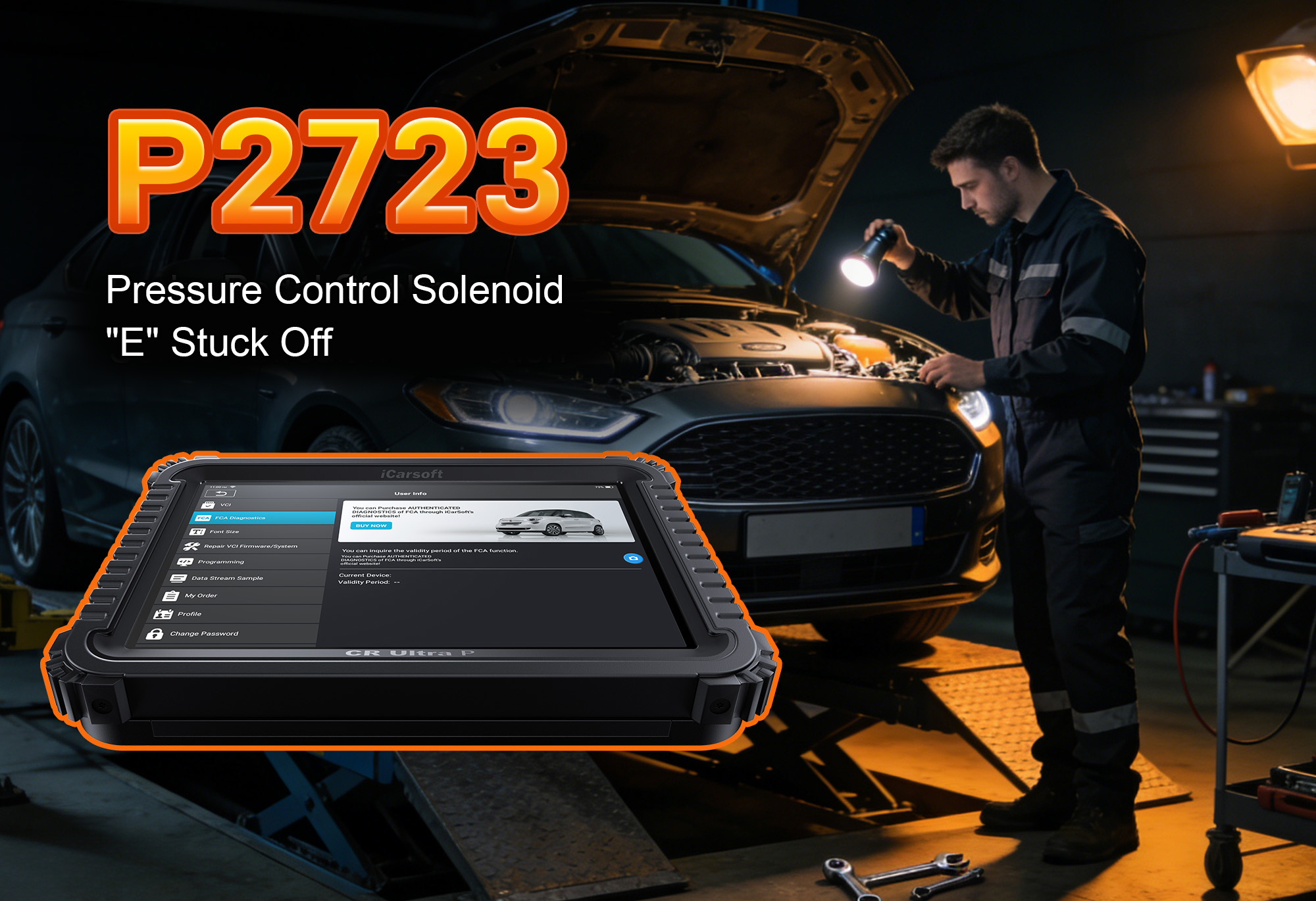 iCarsoft CR Ultra P Diagnosing P2723 Fault Code - Pressure Control Solenoid E Performance/Stuck Off
