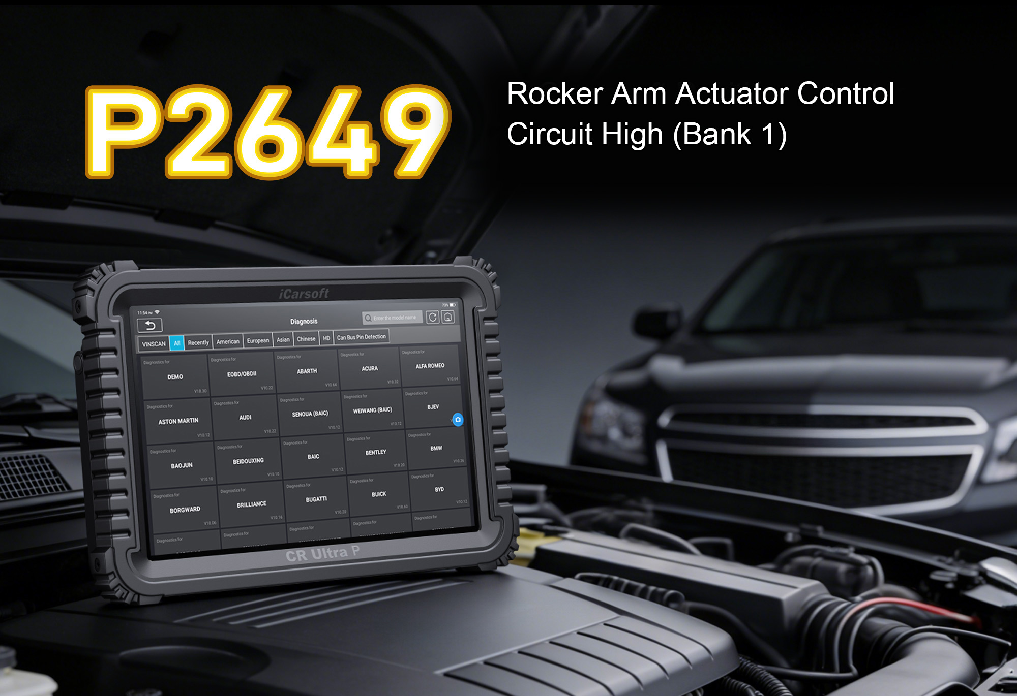 iCarsoft CR Ultra P Diagnosing P2649 Fault Code - A Rocker Arm Actuator Control Circuit High