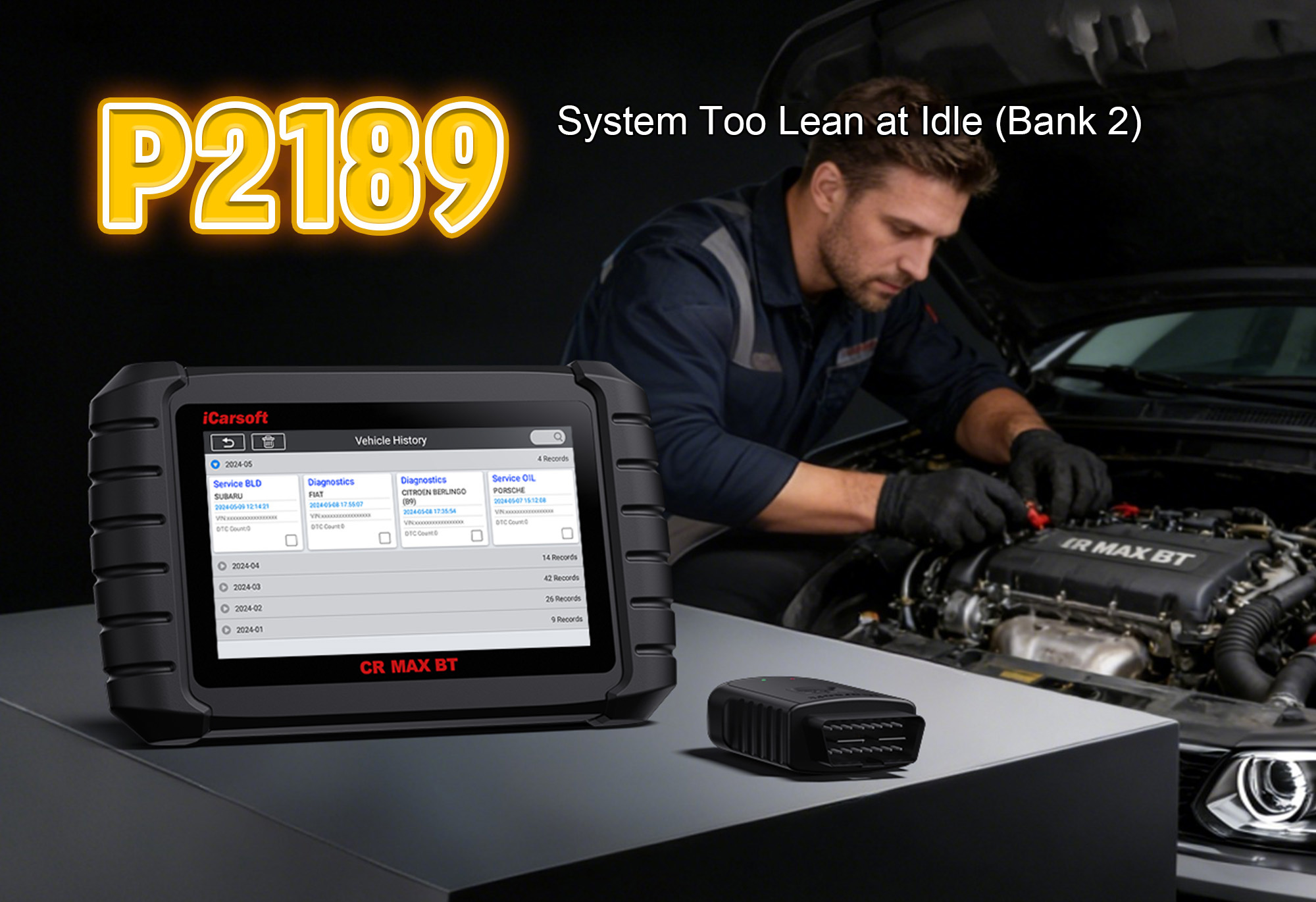 iCarsoft CR MAX BT Diagnosing P2189 Fault Code - System Too Lean at Idle (Bank 2)