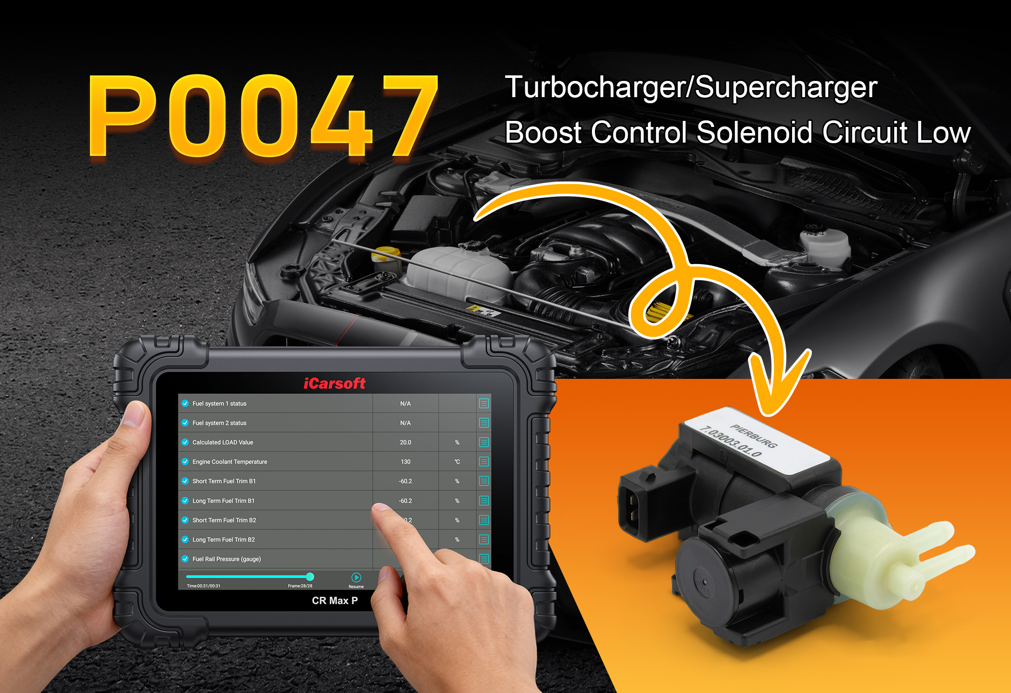 iCarsoft CR Max P Diagnosing P0047 Turbo Boost Control A Circuit Low